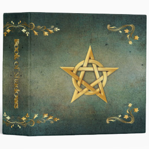 Custom Text Forest Green Gold Pentacle Shadows Binder