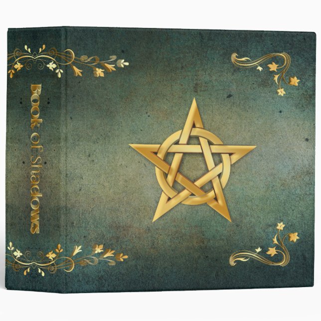 Custom Text Forest Green Gold Pentacle Shadows Binder (Front/Spine)