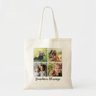 Custom Text, Four Photo Collage, Tote Bag