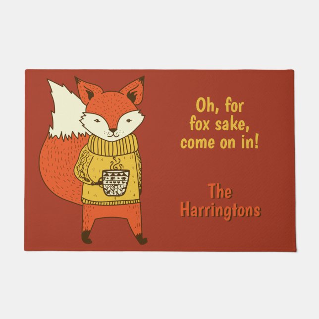 Custom text Fox Illustration door mat (Front)