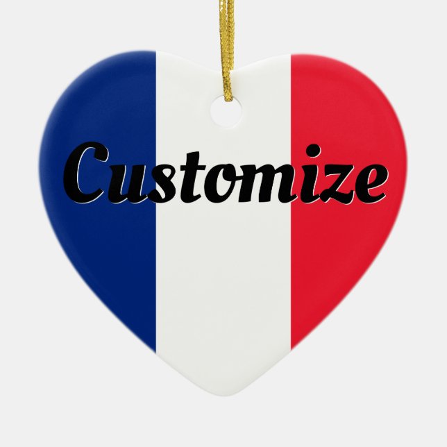 Custom Text French Flag Drapeau Français Tricolour Ceramic Ornament (Front)
