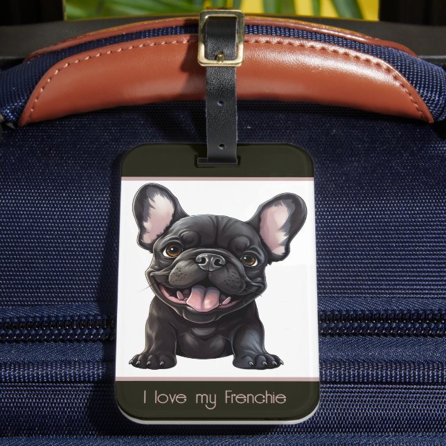Custom text 🐶Frenchie puppy Luggage Tag (Front Insitu 2)