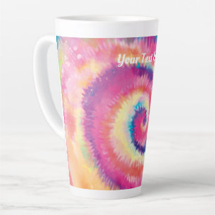 Custom Text/ Fun 60s Tie Dye Colorful Hippie Swirl Latte Mug