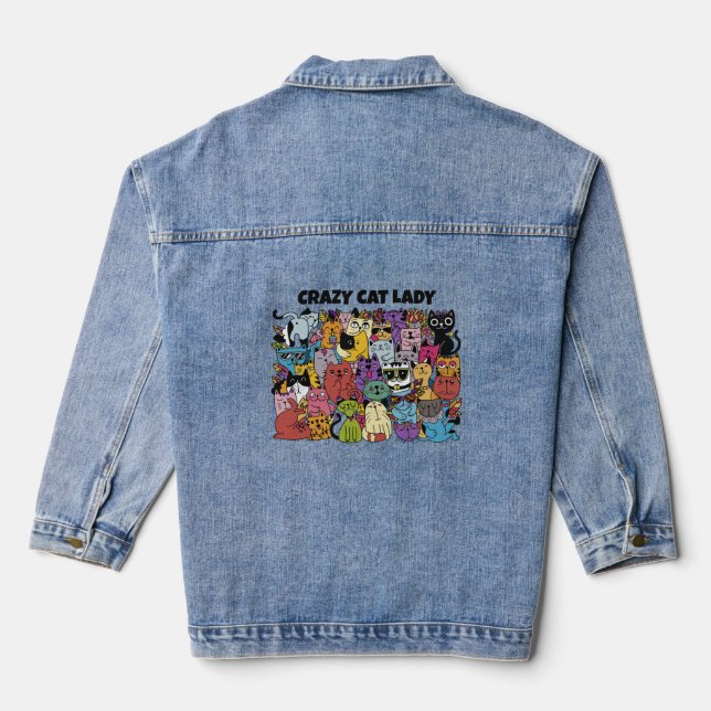 Custom Text Funny Cats Illustration Denim Jacket (Back)