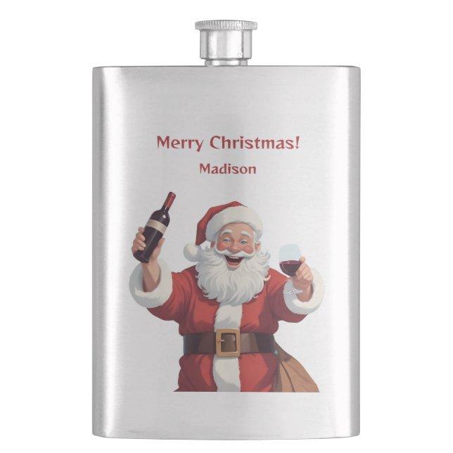 Custom Text Funny Drunk Santa Hip Flask (Front)