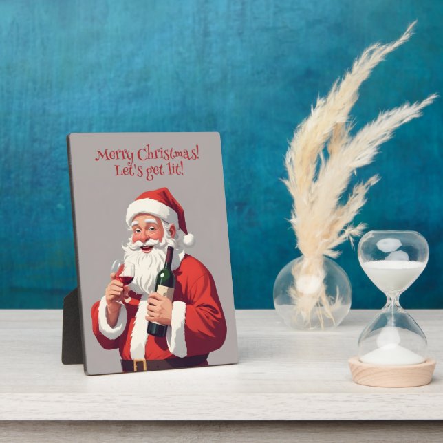Custom Text Funny Drunk Santa Plaque (Side)