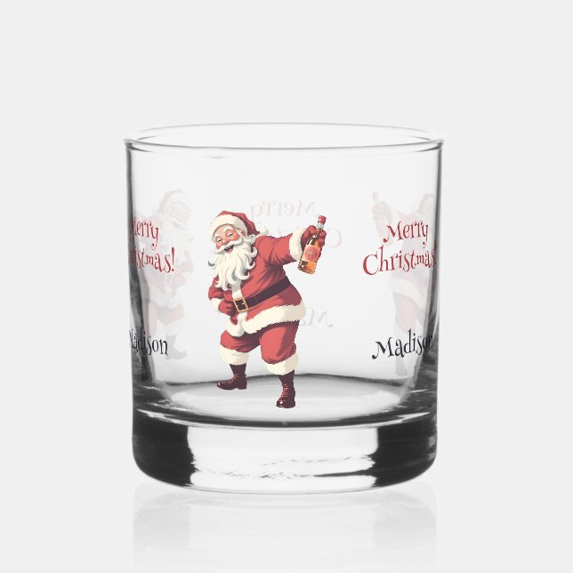 Custom Text Funny Drunk Santa Whiskey Glass (Back)