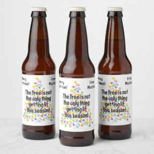 Custom Text Funny Lit Christmas Tree Beer Bottle Label