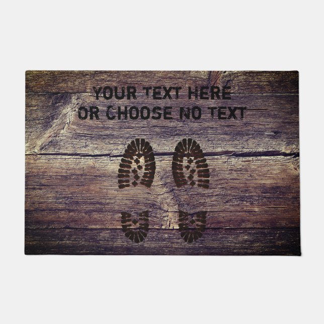 Custom Text/ Funny Muddy Shoes Print Rustic Wooden Doormat (Front)