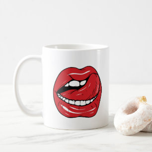 Custom Text Funny Red Lips Cartoon Mouth Coffee Mug