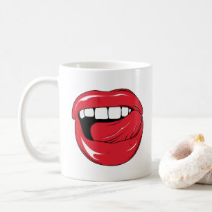 Custom Text Funny Red Lips Cartoon Mouth Coffee Mug