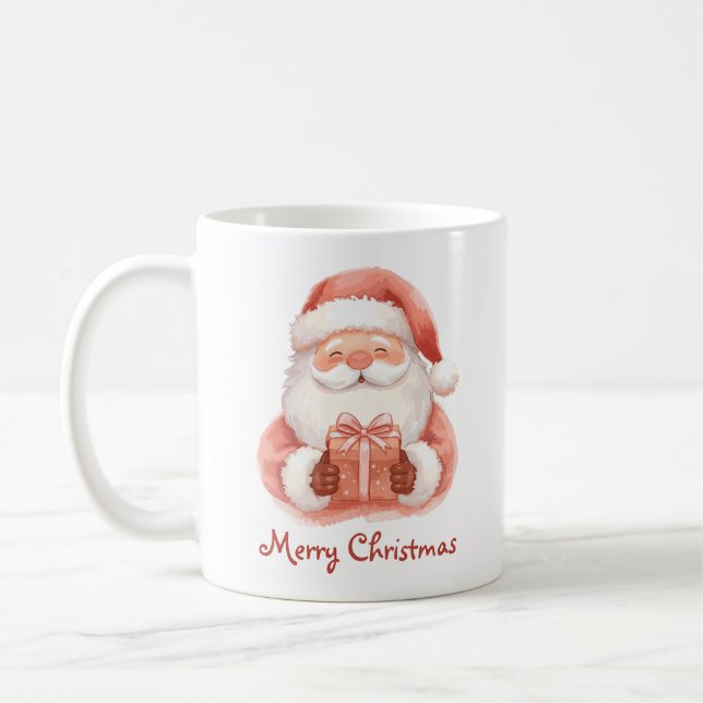 Custom Text Funny Santa Claus With Gift Coffee Mug (Left)