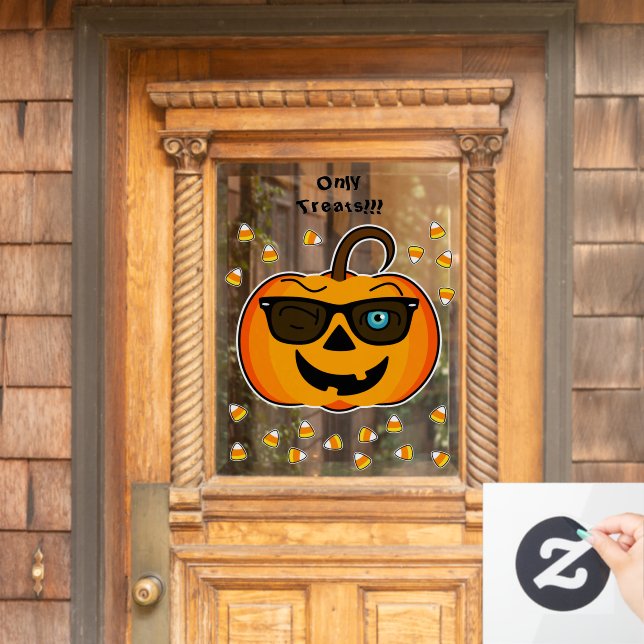 Custom Text Funny Spooky Pumpkin Window Cling (Home Door)