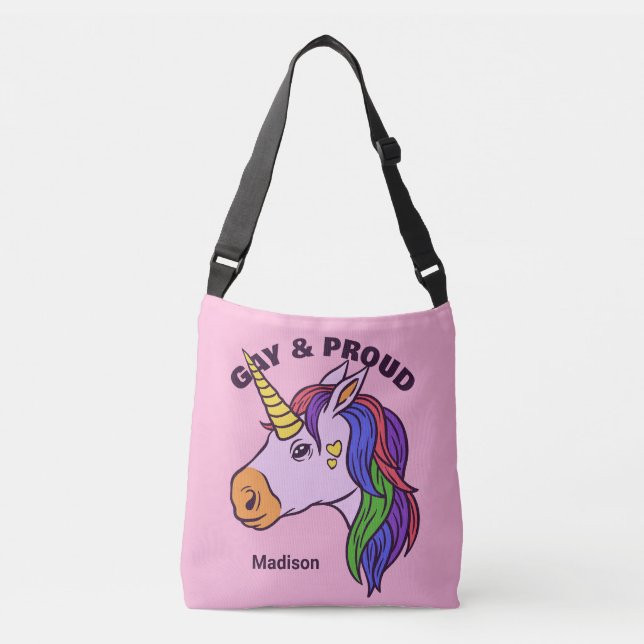 Custom Text Gay Unicorn Crossbody Bag (Front)