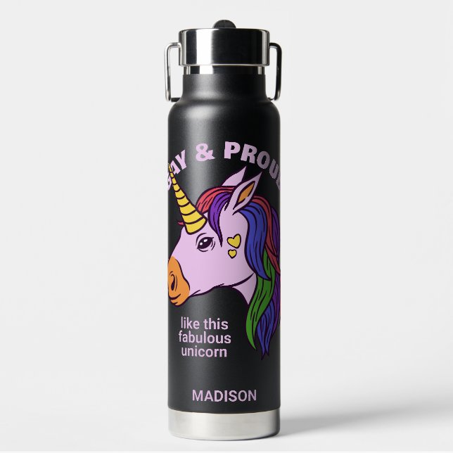 Custom Text Gay Unicorn Water Bottle (Front)