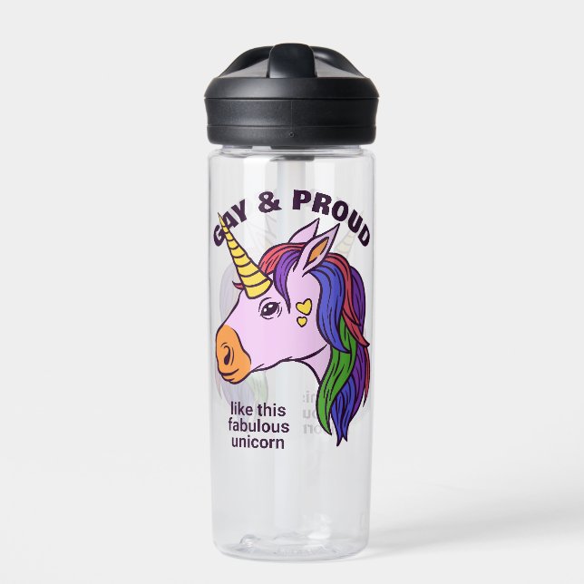 Custom Text Gay Unicorn Water Bottle (Front)