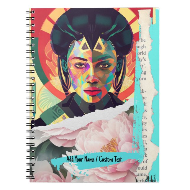 CUSTOM TEXT- Geometric Beauty Collage - Ai Image Notebook (Front)