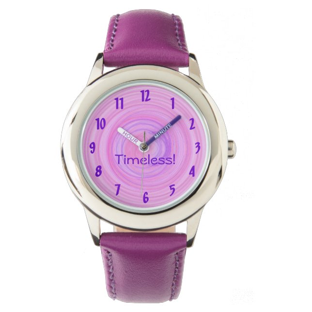 Custom Text Girly Pink Spiral Purple Numbers Watch (Front)