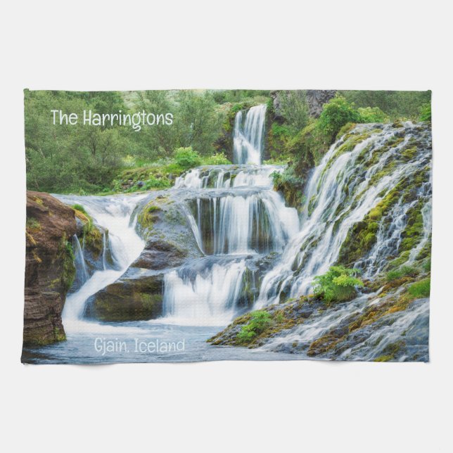 Custom Text Gjain Waterfalls, Iceland Kitchen Towel (Horizontal)