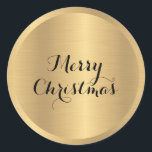 Custom Text Glamour Faux Gold Merry Christmas Classic Round Sticker<br><div class="desc">Faux Gold Metallic Look Elegant Template Custom Text Merry Christmas Classic Round Sticker.</div>