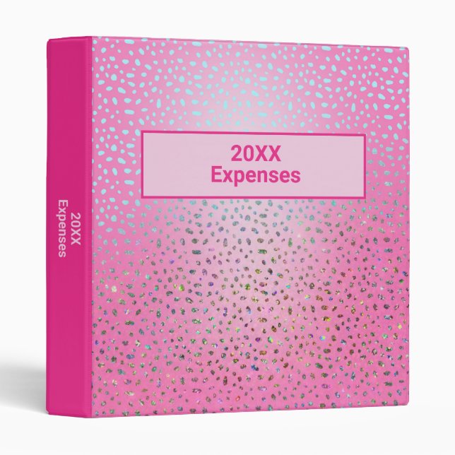 Custom Text Glitter Pink Cheetah Print Binder (Front/Spine)