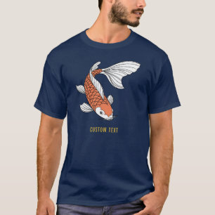 Custom Text & Gold Fish Mark Navy Blue Mens T-Shirt