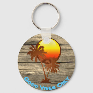 Custom Text Good Vibes Only Sunset Pier Beach Keychain