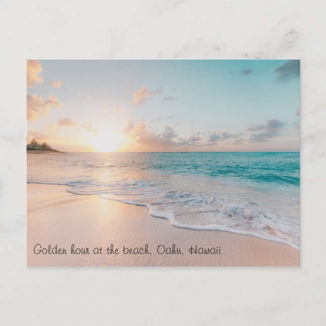 Custom Text Gorgeous Golden Hour Oahu Hawaii Beach Postcard (Front)