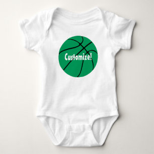 Custom Text Green Basketball Baby Bodysuit