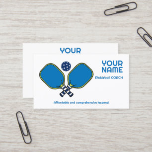 Custom text green & blue Pickleball  Business Card