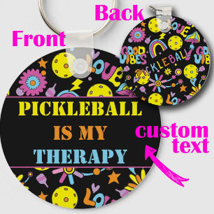  Custom text,  Groovy, retro 90s, black  Keychain