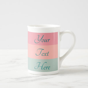 Custom Text Handwritten Script Pink Peach Teal Bone China Mug