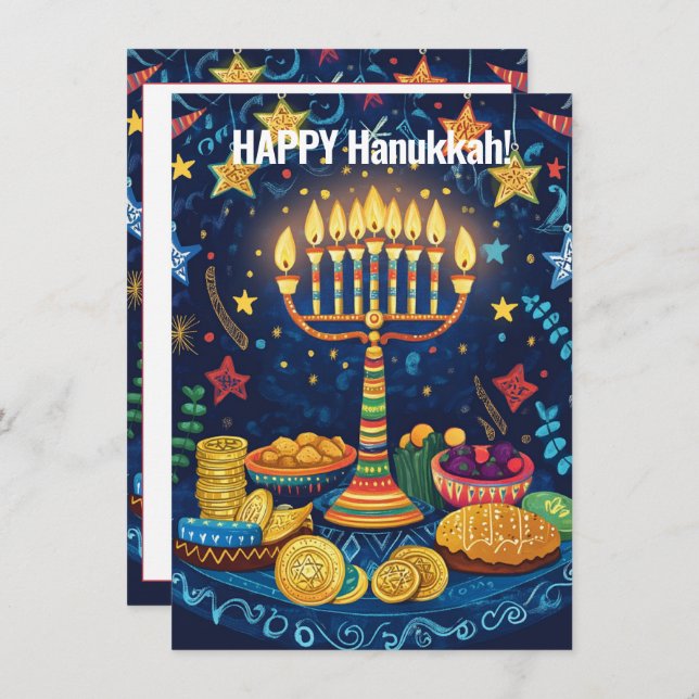 Custom text Hanukkah Harmony Holiday Card (Front/Back)