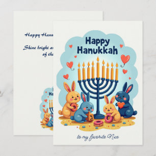 🕎Custom text Happy Hanukkah Bunny Menorah Holiday Card