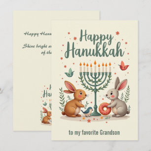 Custom text Happy Hanukkah Bunny Menorah Holiday Card