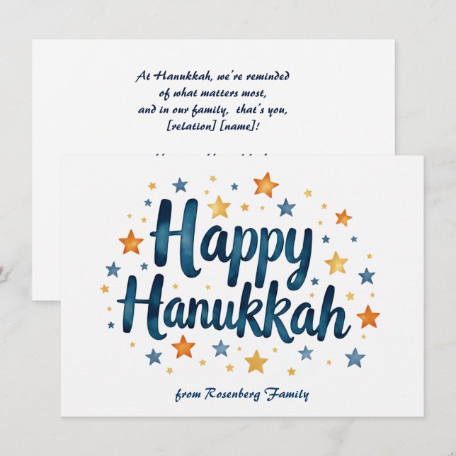 Custom text Happy Hanukkah✡️, Holiday Card (Front/Back)