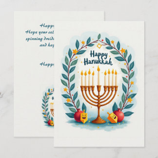 Custom text Happy Hanukkah Menorah Wreath Holiday Card