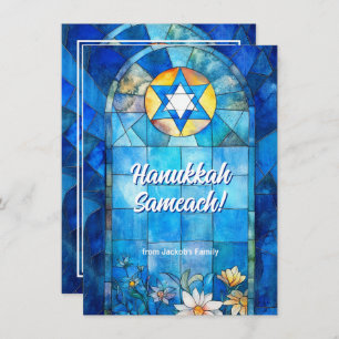 Custom text Happy Hanukkah, stained glass Holiday Card