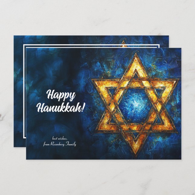 Custom text Happy Hanukkah✡️, Star of David Holiday Card (Front/Back)