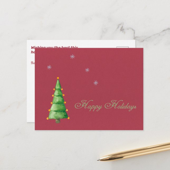 Custom Text Happy Holidays Snowflakes Tree Holiday Postcard (Front/Back In Situ)