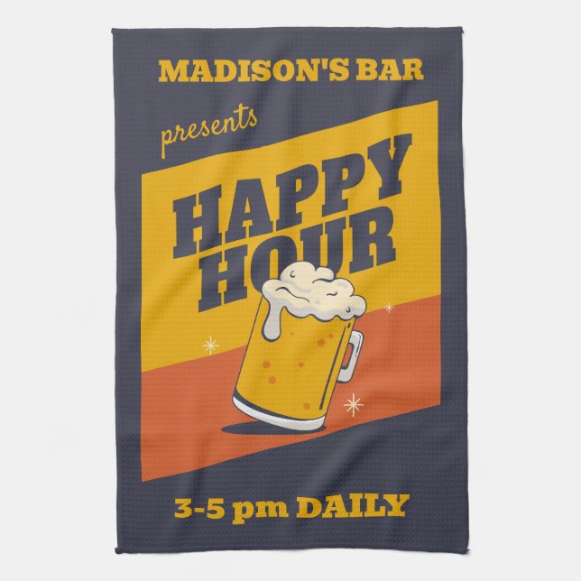 Custom Text Happy Hour Kitchen Towel (Vertical)