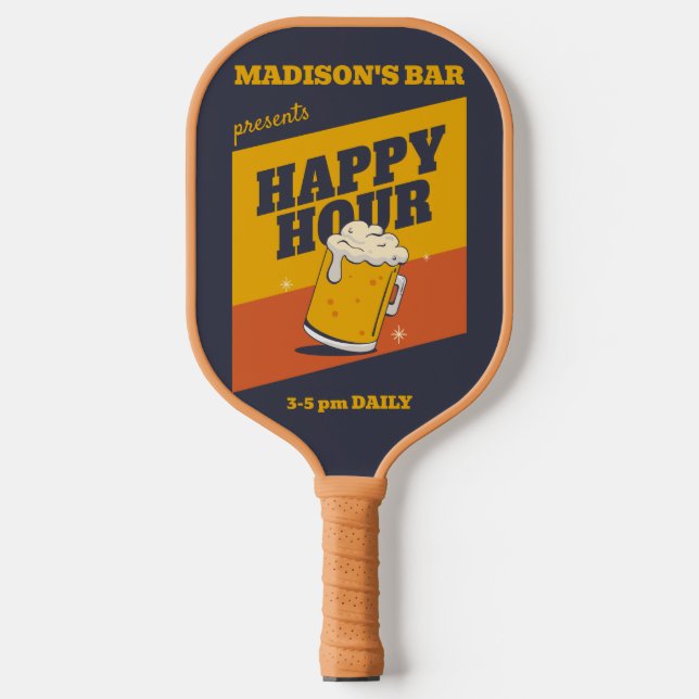 Custom Text Happy Hour Pickleball Paddle (Front)