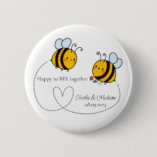 Custom Text Happy Love Bees 2 Inch Round Button
