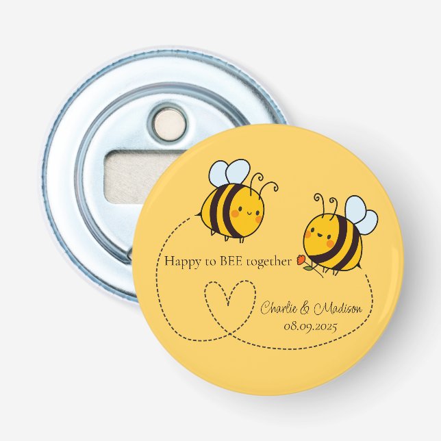 Custom Text Happy Love Bees Bottle Opener (Front)