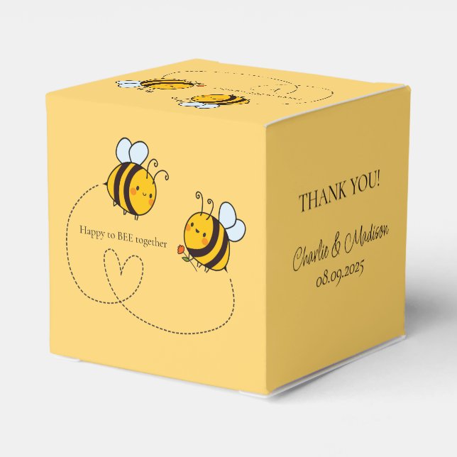 Custom Text Happy Love Bees Favor Box (Back Side)