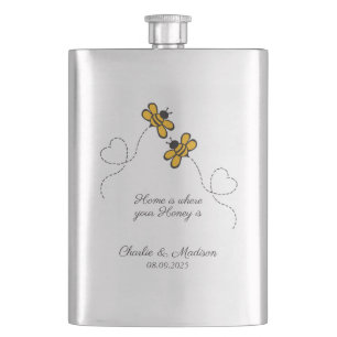 Custom Text Happy Love Bees Hip Flask