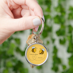 Custom Text Happy Love Bees Keychain