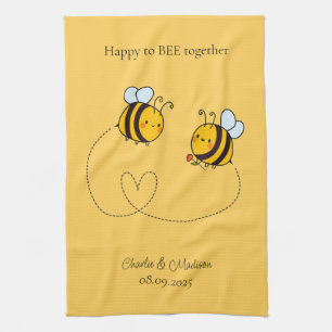 Custom Text Happy Love Bees Kitchen Towel