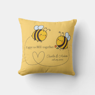 Custom Text Happy Love Bees Outdoor Pillow