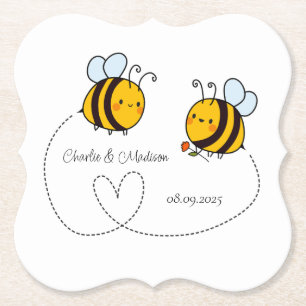 Custom Text Happy Love Bees Paper Coaster